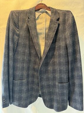 Johnnie-O Navy unstructured, stretch Textured Plaid Sport Coat 46 R Excellent